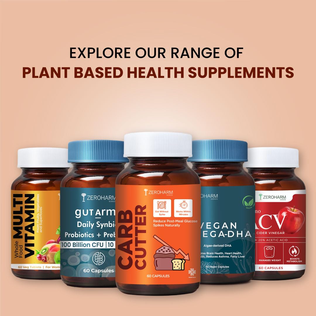 ZEROHARM Nano Carb Cutter | Mulberry Leaf Extract, Berberine, Fenugreek, Lemon & Cinnamon | Supports Post-Meal Glucose & Metabolism | Weight Management Supplement for Men & Women | 60 Capsules