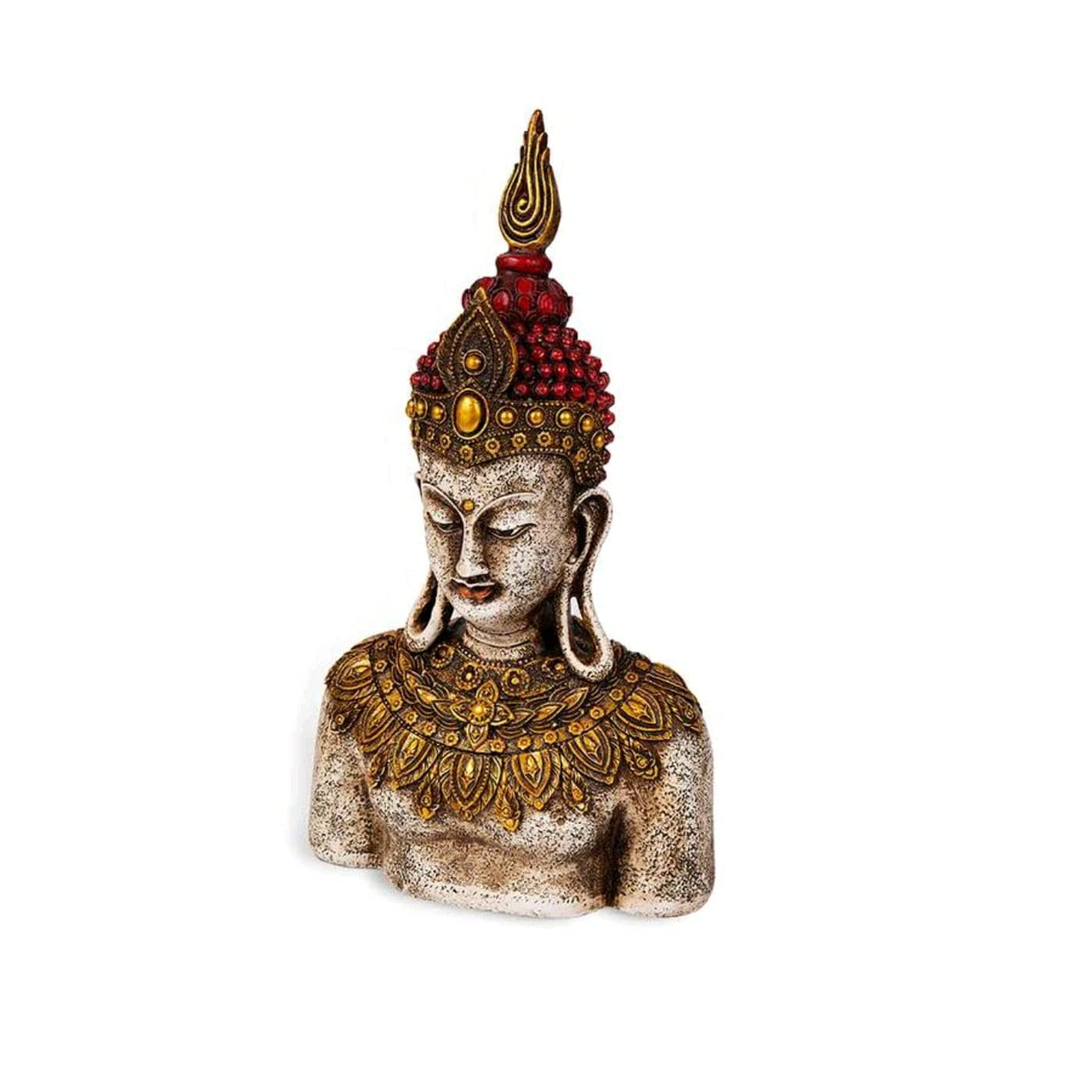 Indicast 12" Inch Handmade Buddha Carving Murti Table Desk Decor Meditating Idol Gifts Antique Design | Red