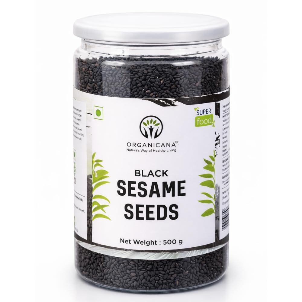 Organicana Black Sesame Seeds (Pack of 1) - Til for Eating | Natural Black Gingelly Oil Seed | Indian Spices for Everyday Essentials | Kaale Til for Weight Loss | Nutrient Rich Black Seeds