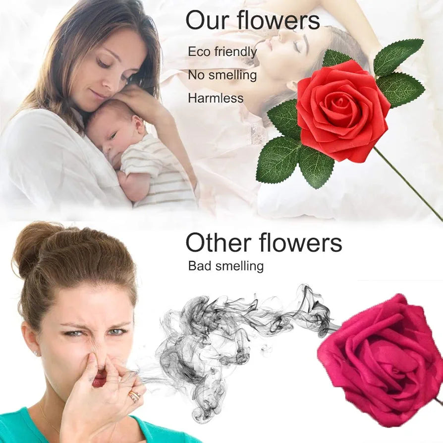 Artificial Roses Flowers Real Looking Fake Roses Artificial Foam Roses Pink - 25 pieces