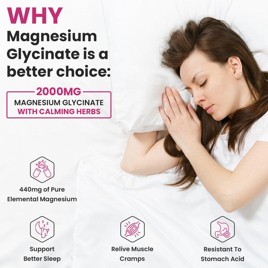 NATURYZ Triple Strength Magnesium Glycinate 2000mg & Calming Herbs for Men & Women | Chamomile | Valerian Extract | 100% RDA Magnesium | Supports Nerve Health, Muscle Relaxation & Sleep Quality - 60 Tablets