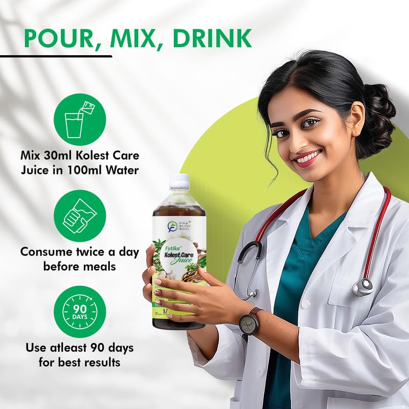 Fytika Kolest Cholesterol Care Juice (1L) | Blend of 11 Ayurvedic Herbs | ArjunaChhal, Shankhpushpi, Sarapgandha, Jatamansi | Authentic Ayurvedic Juice for Daily Use (Pack of 1)