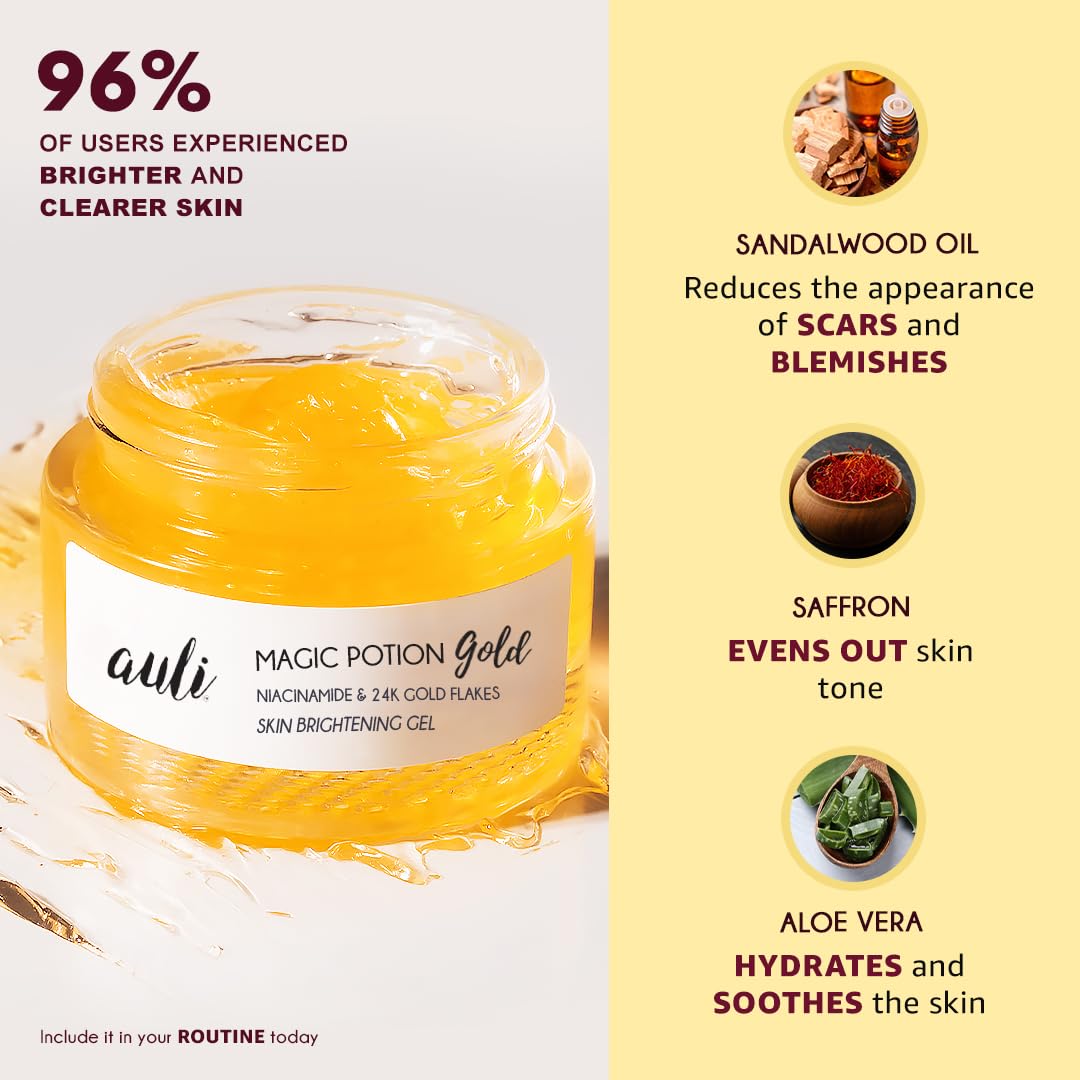 Auli Magic Potion Gold Niacinamide 24k Gold Flakes Skin Brightening Gel - 60 gms