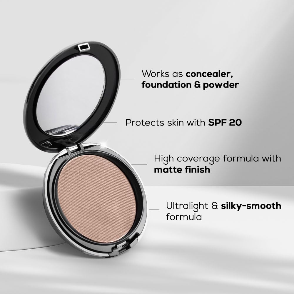 RENEE PRO HD 3 In 1 Compact,Concealer, Foundation - Gres, SPF 20, Matte Finish, High Coverage, Ultralight & Silky Smooth Finish, Enriched With Vitamin E, C & Aloe Vera - 9 Gm