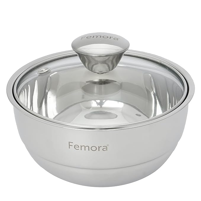 Femora Stainless Steel Double Wall Insulated Curry Server Curry Bowls | 1500 Ml | Set of 2 | Large Serving Size