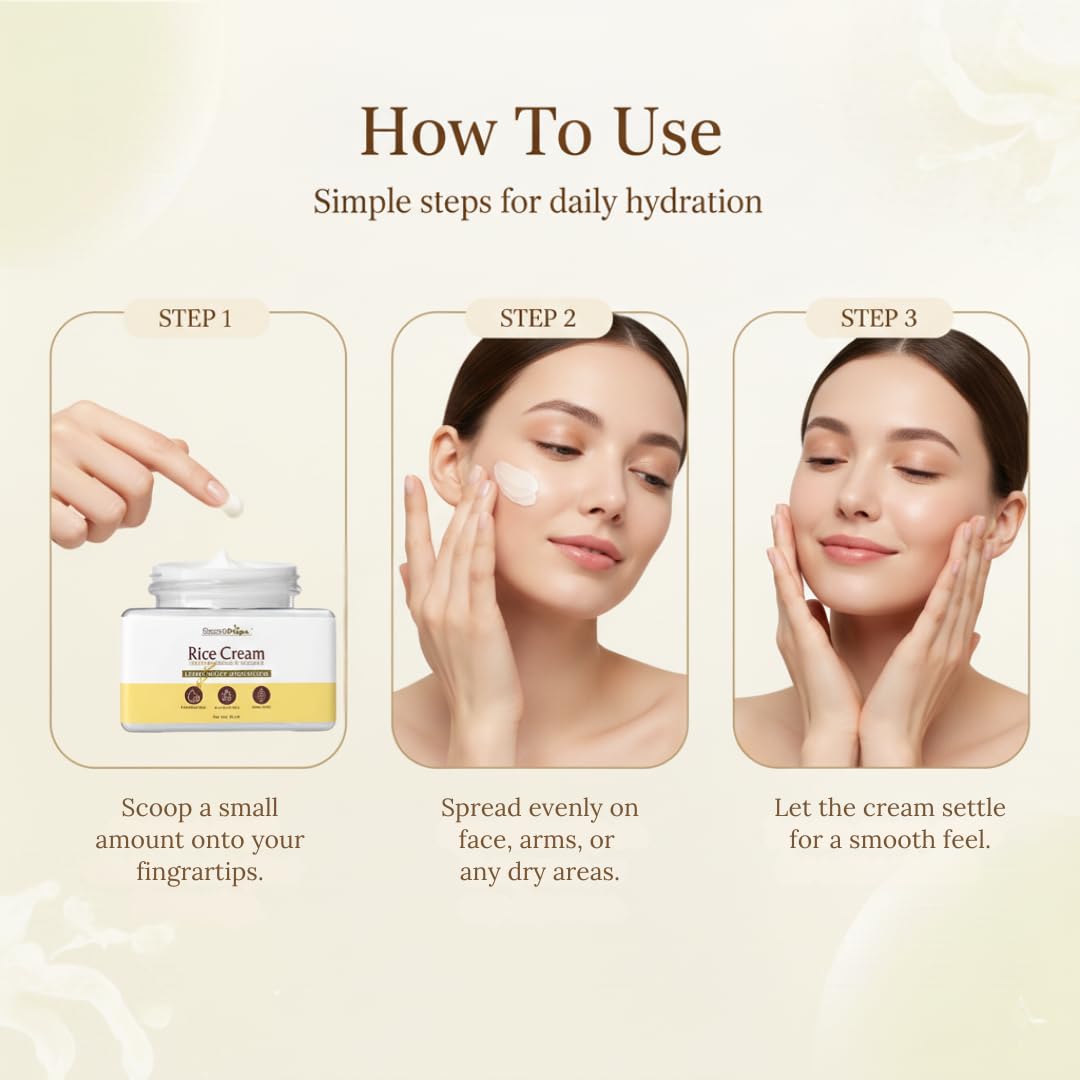 Smartdrops Rice Face Cream with Shea Butter and Vitamin E Light Daily Hydration Skin Care Cream, Daily Glow Light Moisturizing Cream - 50 g (Pack 1)