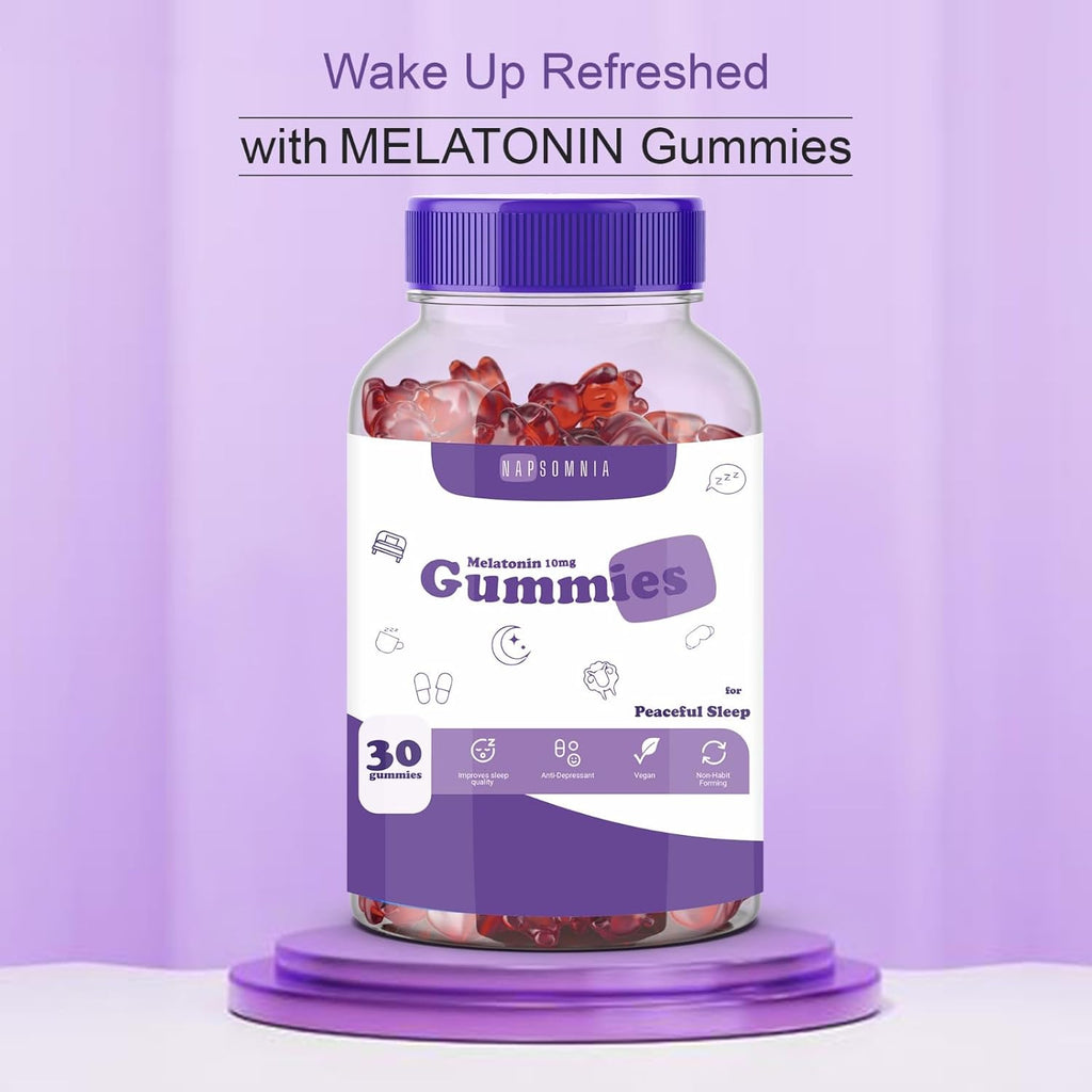 NAPSOMNIA Sleep Melatonin Gummies 10mg - Fall Asleep Fast & Wake Up Regenerated Gummies, Non-Addictive and No Next-Day Drowsiness, Black Current Flavor Sleeping Gummies for Deep Sleep (30 Count)