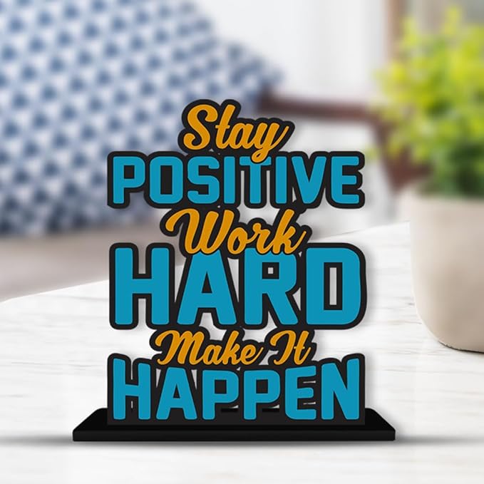 Artvibes Wooden Idols and Figurine Stay Positive Work Hard Quotes Table Decoration for Office Desk | Designer Home Decor
