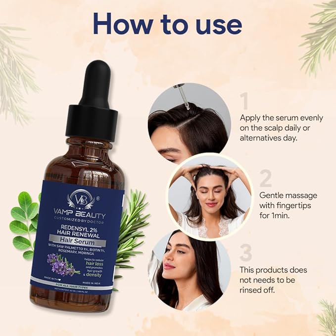 Vamp Beauty Redensyl 2% Hair Growth Serum With Goodness of Biotin, Rosemary & Moringa - 50 Ml