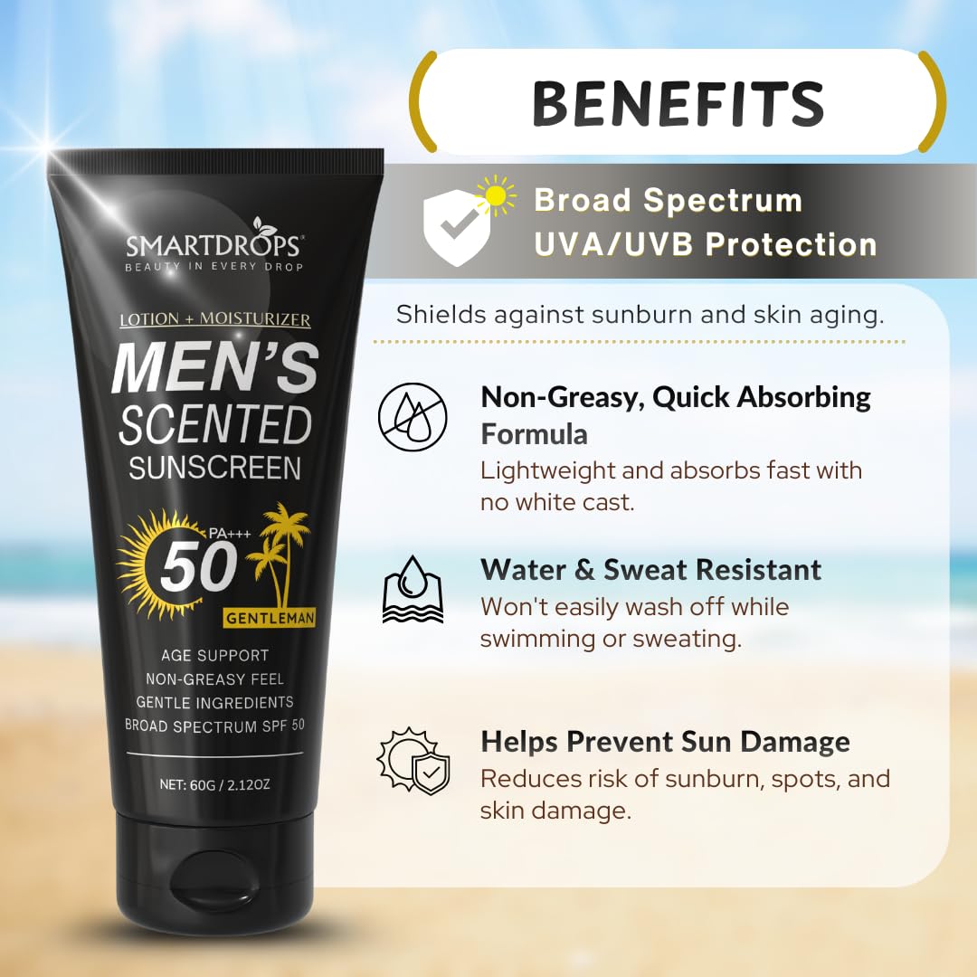 Smartdrops Men Sunscreen SPF 50 Broad Spectrum Face & Body Sun Cream Non Greasy Daily Sun Care Lotion | Sunscreen SPF 50 PA+++ | for Men & Women | 60ml (Pack 1)