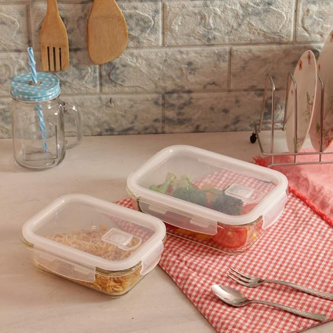 Femora Borosilicate Glass Containers for Kitchen | Storage Box for Kitchen With Air Vent Lid | Set of 2 | 1000ml, 400 Ml