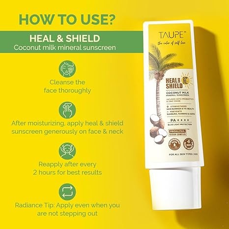 Taupe Natural Coconut Milk Mineral Sunscreen For All Skin Type Broad Spectrum SPF 50 - 100 ml