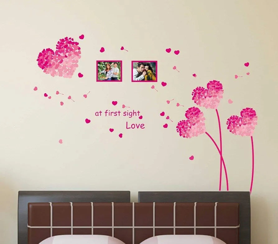 Decals Design Heart Shaped Flowers with Blowing Petals Wall Decal