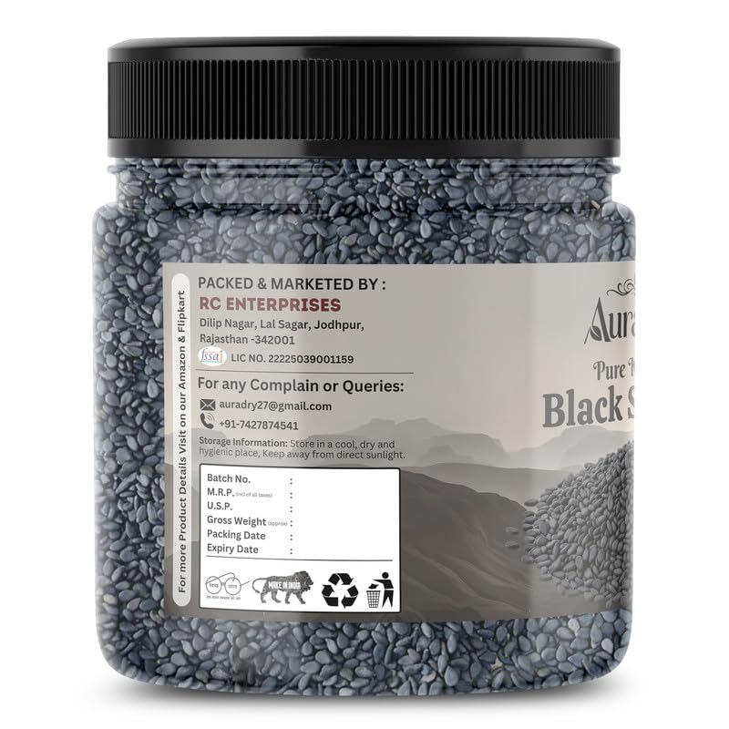 AURADRY Black Sesame Seeds for Eating | Whole Fresh and Natural Unhulled Kale Till | Black Til Seed for Weight Management, Indian Spice | Kaale Til