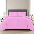 Trance Home Linen Zippered 100% Cotton 200 TC Satin Stripe Queen Duvet Cover Quilt Cover with 2 Pillow Covers Light Pink
