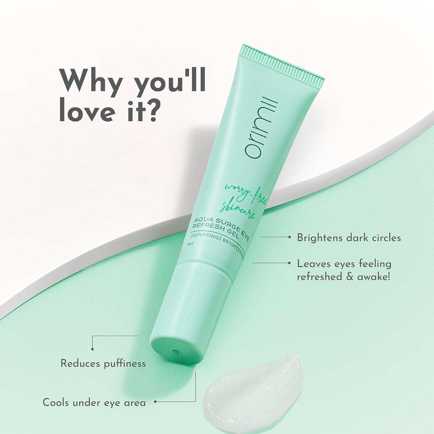 Orimii Under Eye Cream for Dark Circles | Enriched with Arctic Cloudberry (Natural Vitamin C) For Skin Brightening; Cucumber & Green Tea For Puffiness & Wrinkles Reduction - Gel Based, Fragrance Free Cream (15ml)