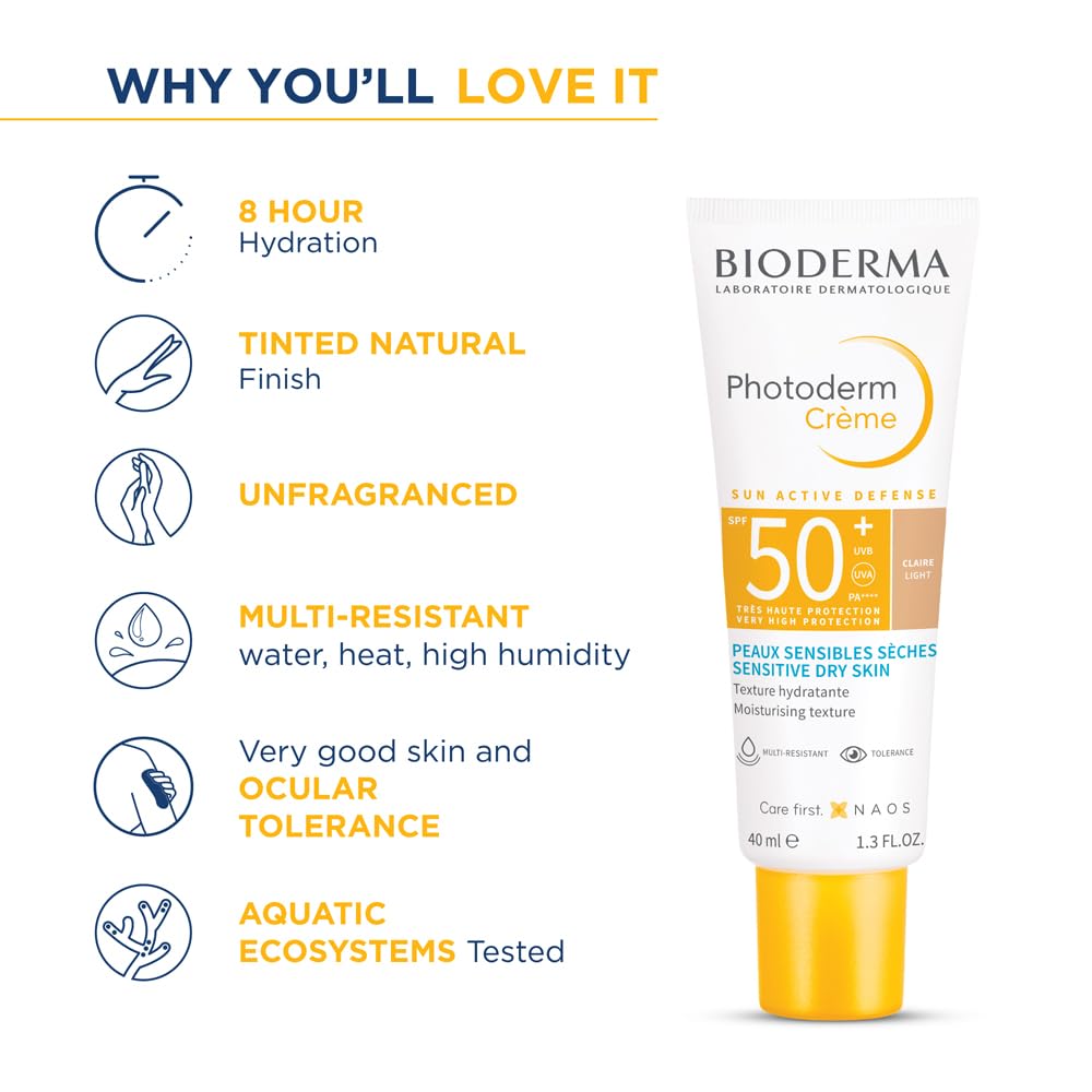Bioderma Photoderm CrÃ¨me Claire SPF 50+ PA++++ Tinted Sunscreen with 8H Hydration | In Vivo Tested