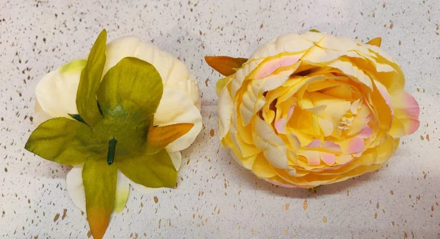 6 Pcs Artificial Fabric Rose Flower Heads Handmade Peony Style Flowers Yellow