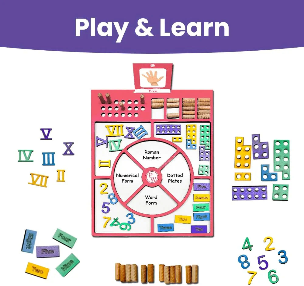 PW Curious Jr. Counting Wizard Math Learning Set, Wooden Board with Number Cards, Counting Sticks, Word Form