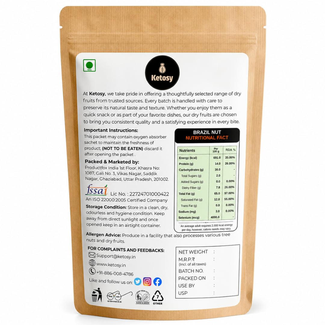 Ketsoy Premium Brazil Nuts | Supports Immunity | Thyroid Function Support Nutrients | Rich in Selenium |Unroasted Brazilian Nuts - Large Jumbo Size Nuts
