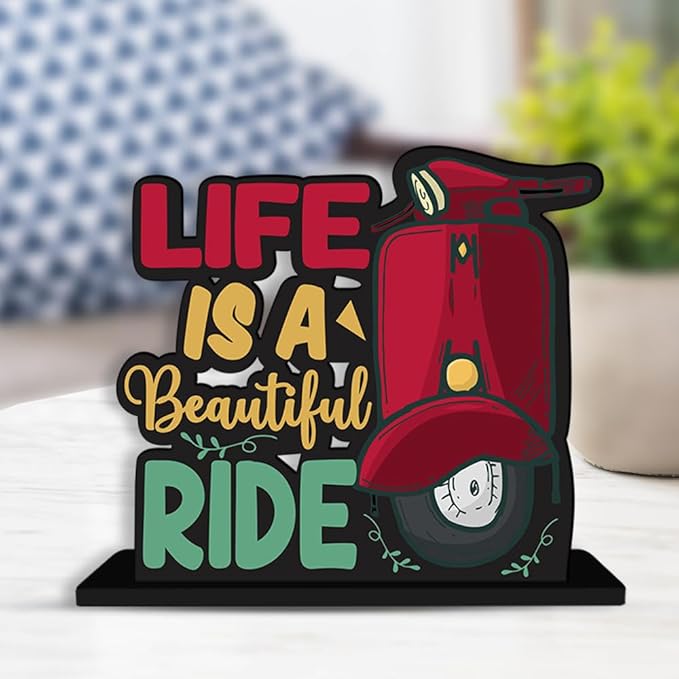 Art Vibes Wooden Idols and Figurine Life is a Beautiful Ride Quotes Table Decor for Office Desk Showpiece