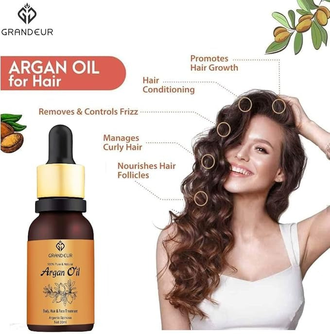 Grandeur Pure & Natural Moroccan Argan Oil - 30 ml (Pack of 3)