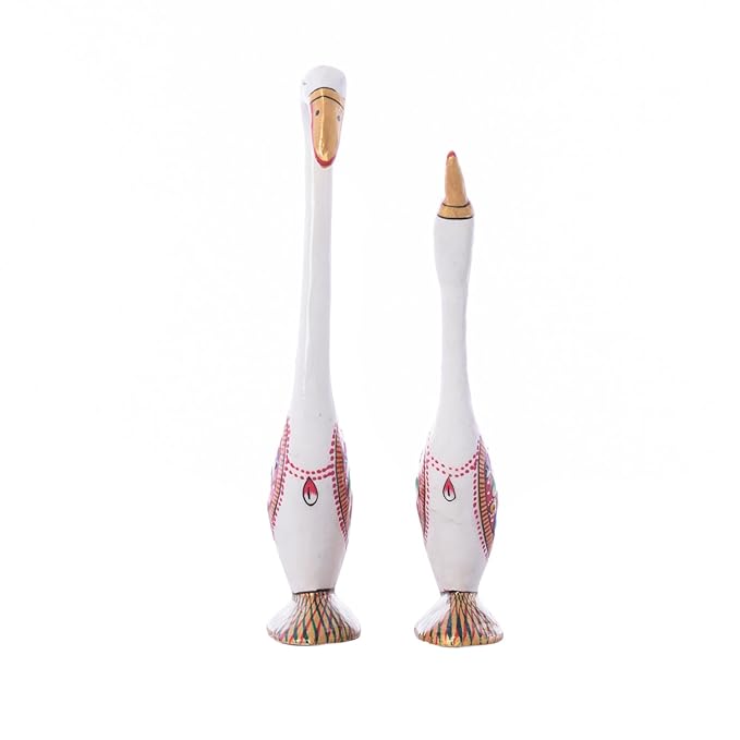 Ecraftindia Loving Swan Couple White Meenakari Metal Figurine