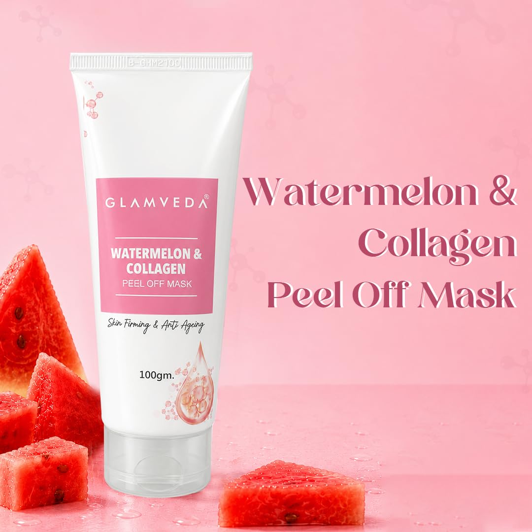 Glamveda Watermelon & Collagen Peel Firming & Anti Aging Off Mask For Women | Reduces Signs of ageing | Gives radiant glow | No Paraben, SLS | 100gm