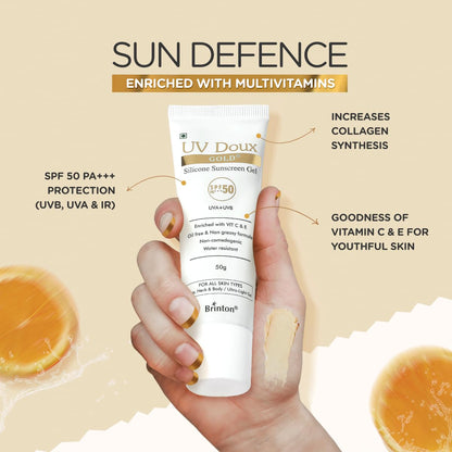 Brinton UV Doux Gold Silicone Sunscreen Gel SPF 50 PA+++ - 50 gms