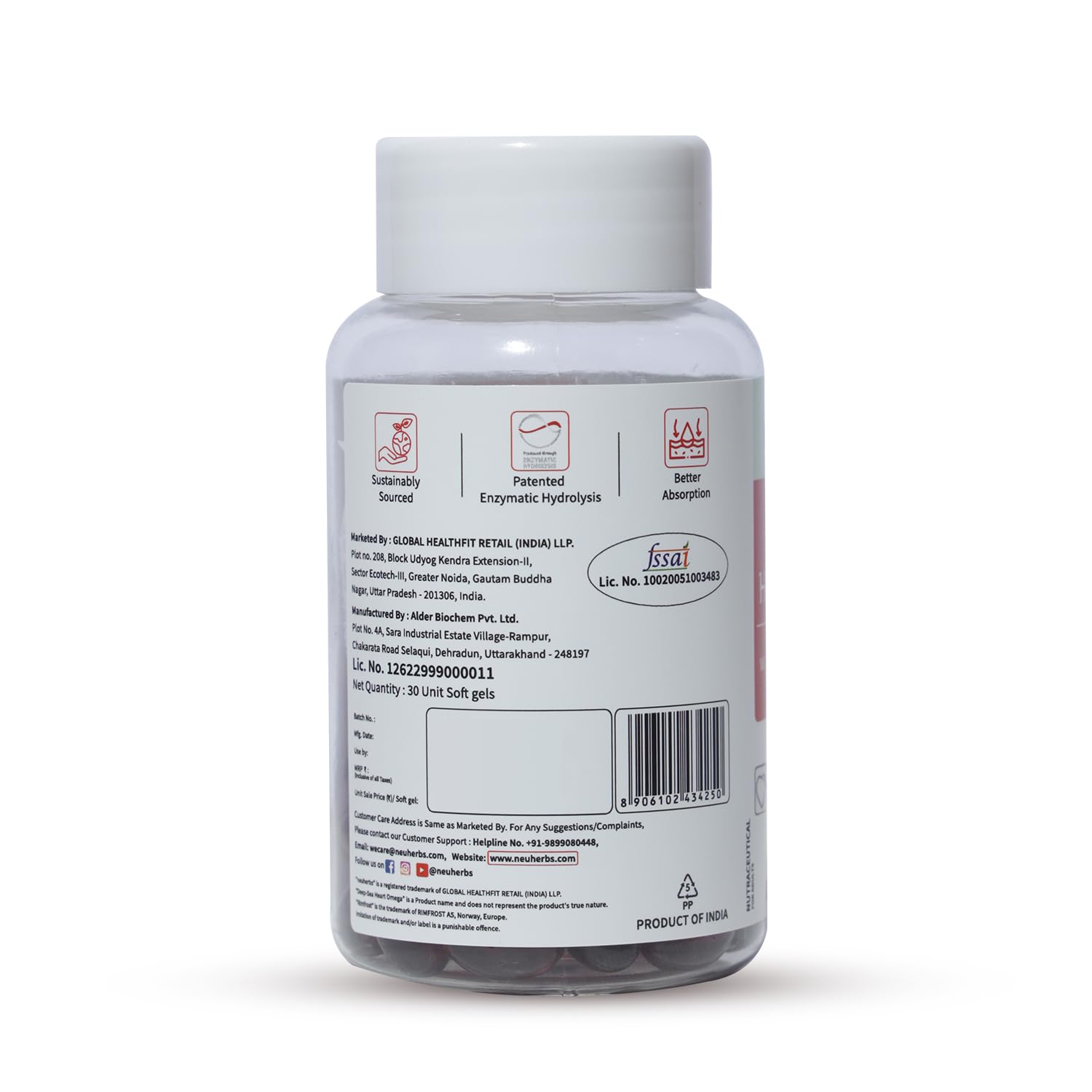 Neuherbs Deep Sea Heart Omega 3 Antarctic Krill Oil 1000mg With 2X Astaxanthin, Phospholipids, Vitamin E & D3 | Supports Heart, Brain & Muscle Health | Lemon Flavour | 30 Softgels