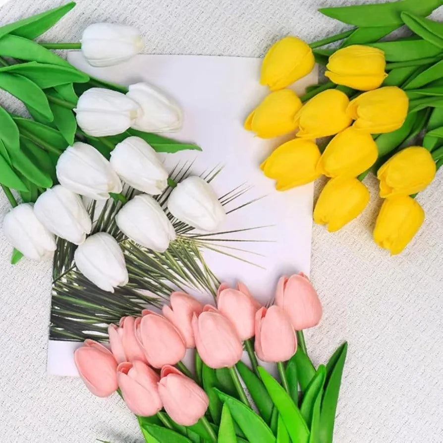 PU Real Touch Tulips Artificial Flowers 10 Pcs Flowers Arrangement Bouquet Yellow