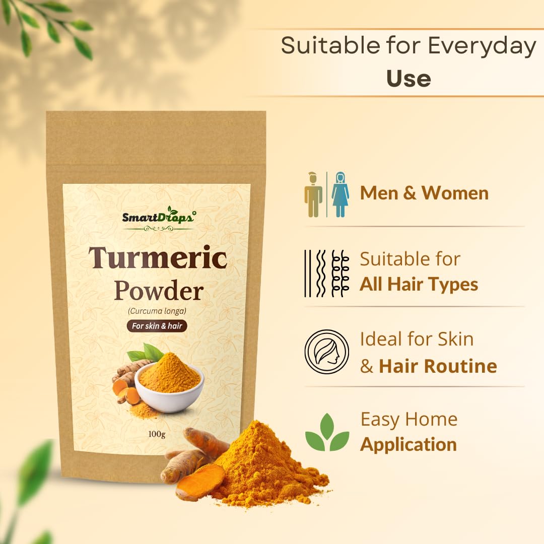 Smartdrops Turmeric Powder | Haldi Powder For face | Turmeric Powderr Face Pack For Glowing Skin | Turmeric Powder For Skin And Hair | For Hair Mask Use | For Skin Care Routine | For Men & Women - 100g (Pack 1)