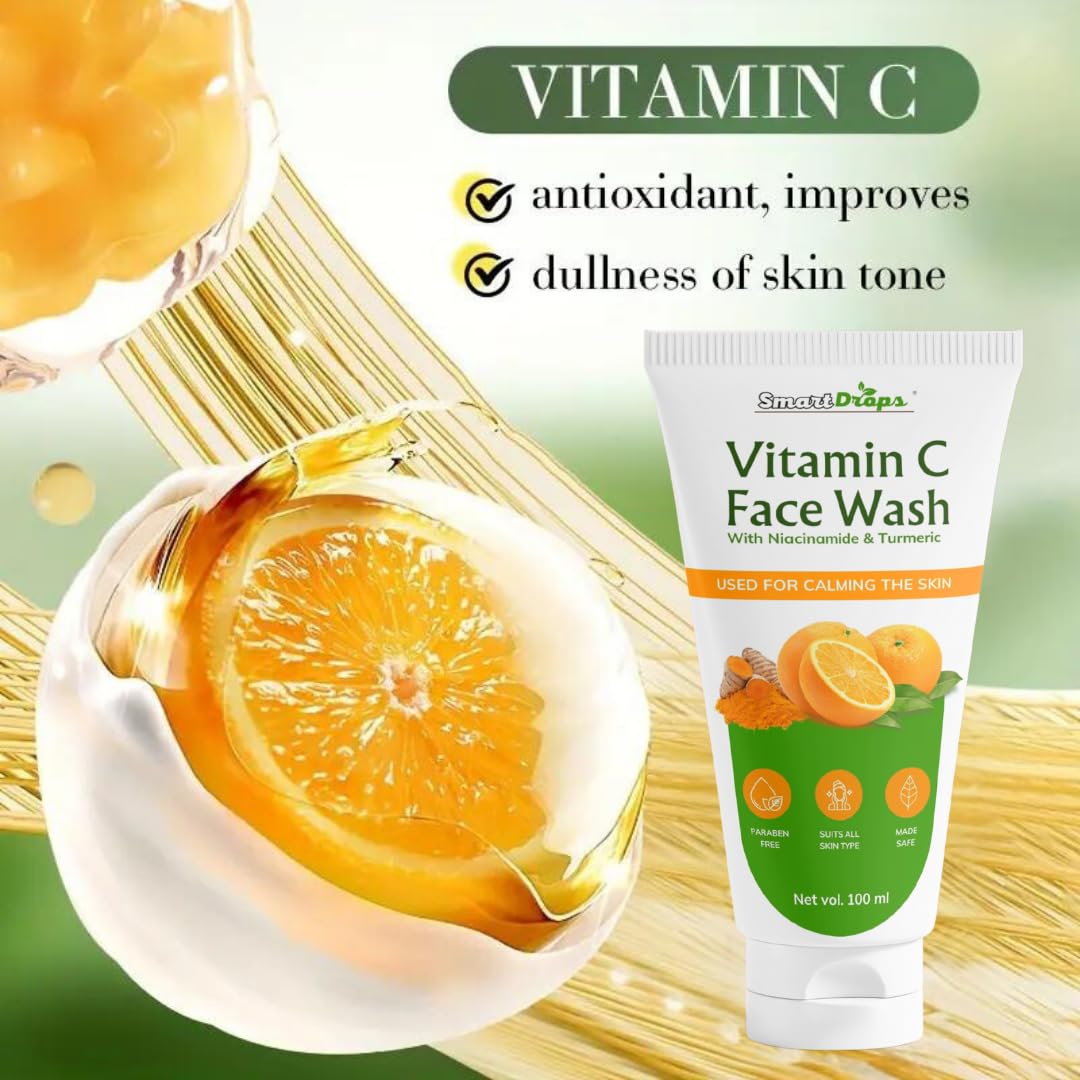 Smartdrops Vitamin C Face Wash For Oil-Free Face Wash and Acne-Prone, Dry & Oily Skin | Deep Clean Gentle Cleanser 100 ML