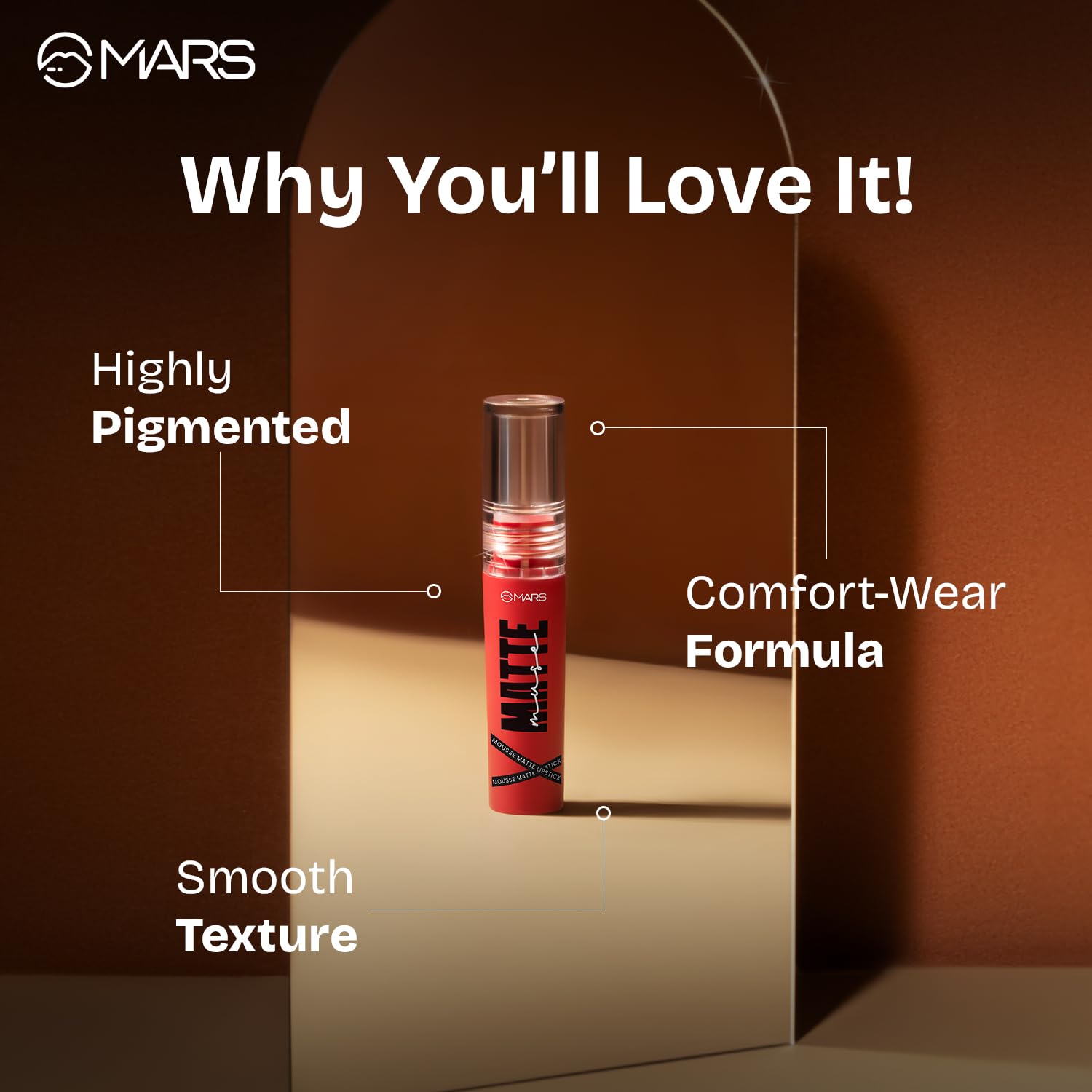 MARS Matte Muse Mousse Lipstick (3ml) (08-BOSS GIRL) with Doe-Foot Applicator | Highly Pigmented | Smooth Texture | Hydrating Formula | Blurry Lips Effect
