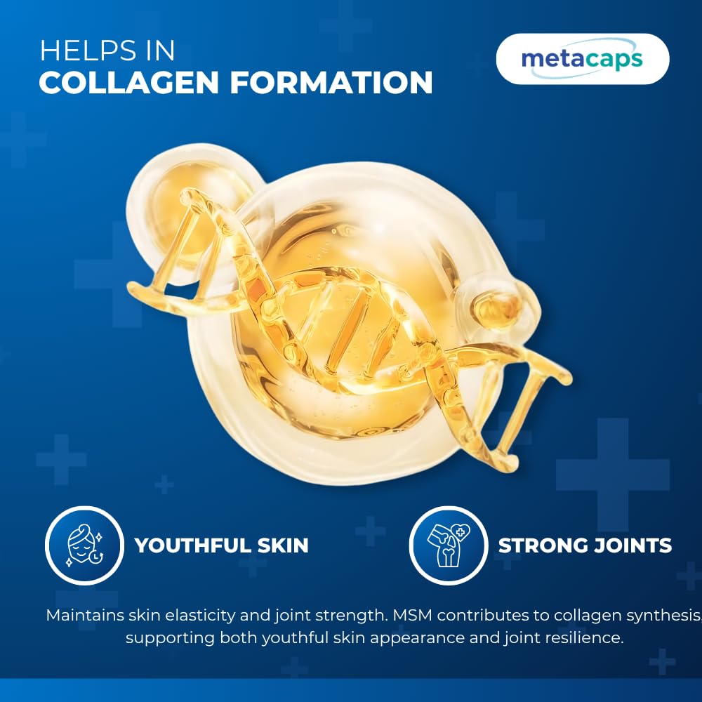 MetaCaps Pure MSM (Methylsulfonylmethane) 580mg – 90 Veg Capsules | High-Purity Organic Sulfur | Advanced Joint Comfort, Skin Health & Collagen Support | Supports Detoxification & Muscle Recovery | Non-GMO & Vegan