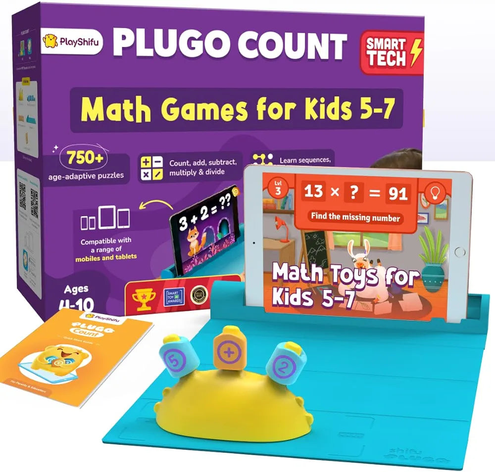 PlayShifu Math Games for Kids Plugo Count Tech-Powered Educational STEM Toy with Numbers & Operators Fun Math Kit for Boys & Girls Ages 4–10 Learning Gift for Children