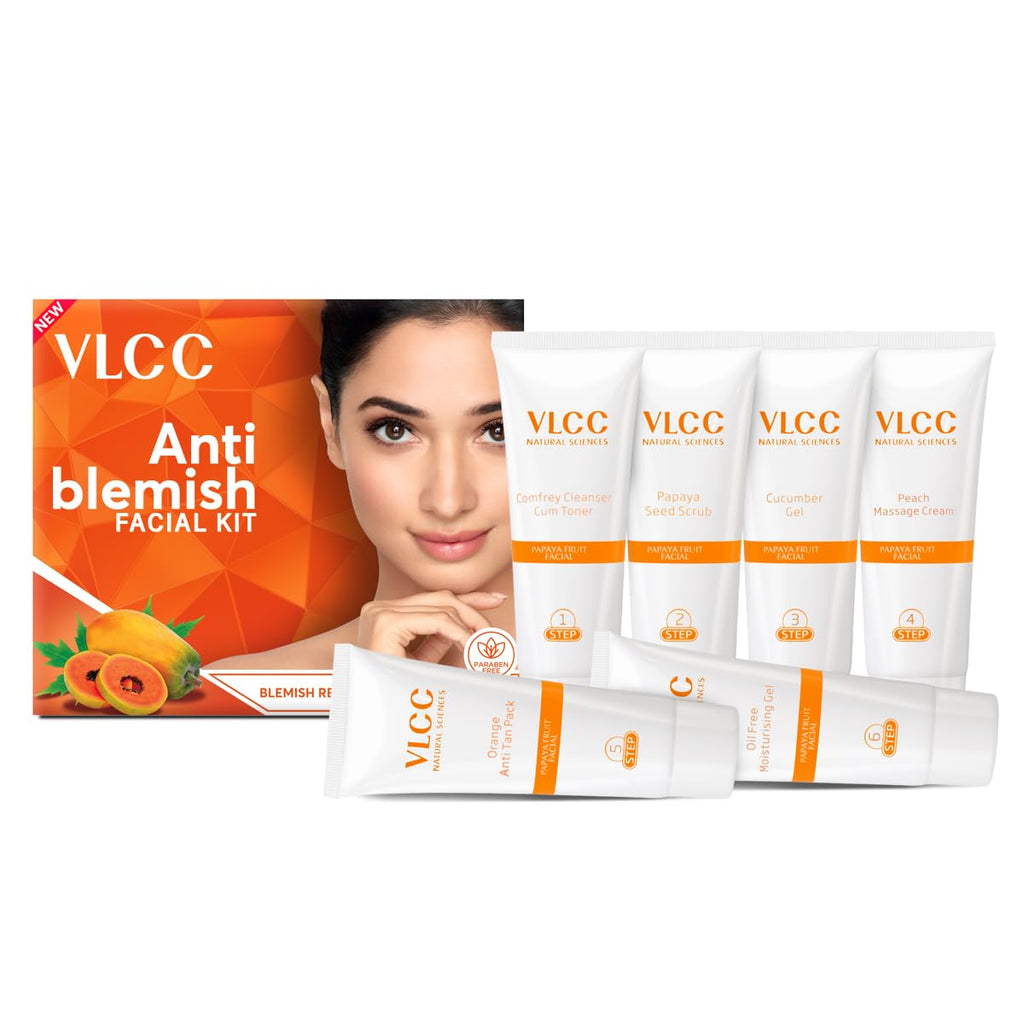 VLCC Anti Blemish Facial Kit - 60g | Brightening Facial Kit for Dry, Sensitive and Oily Skin Types | Fight Blemishes and Dullness | Protects and Nourishes Skin.