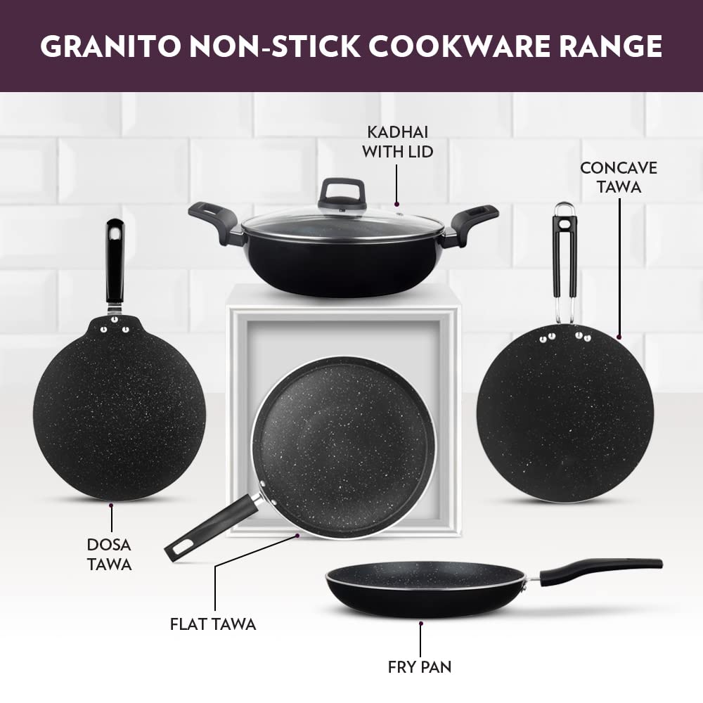 Borosil Granito Non-Stick Flat Tawa | Induction Friendly | Granite Finish | PFOA-Free | 28 cm Diameter