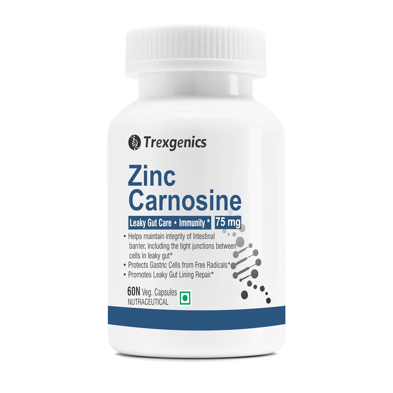 Trexgenics ZINC CARNOSINE Digestive & Gut Health, Ulcer Care, Immunity, Leaky Gut Support (60 Veg Capsules)