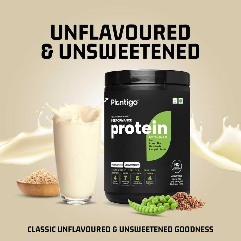 Plantigo Plant Protein Powder 500g - Unsweetened, Unflavoured, No added Sugar & Sweetener | Plant Based Pea Protein Powder |25g Protein, BCAA, Fiber - Men & Women Muscle Growth, Cooking, Baking