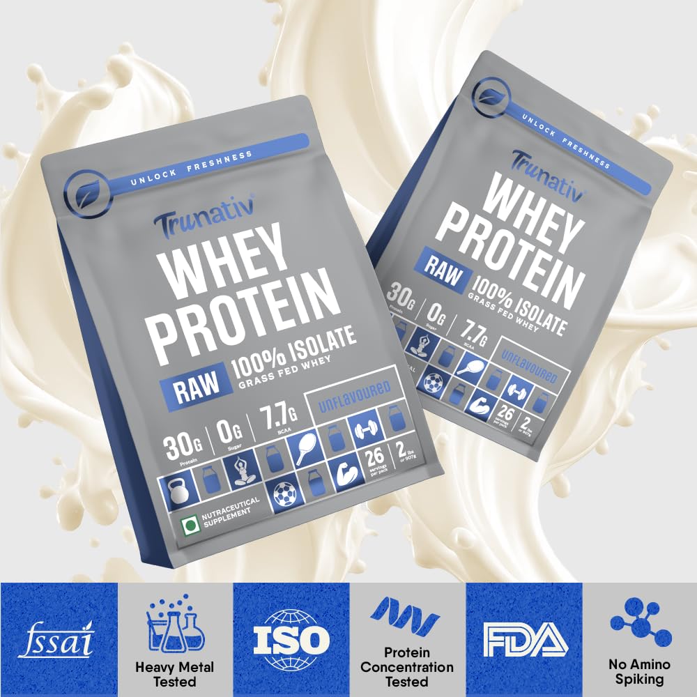 TruNativ Raw Whey Protein Isolate Powder| 27g Protein | 7g BCAA) | Enhances Lean Muscle Mass | No Added Carbs & No Added Sugar |For Men & Women |Unflavoured Protein Powder 907g