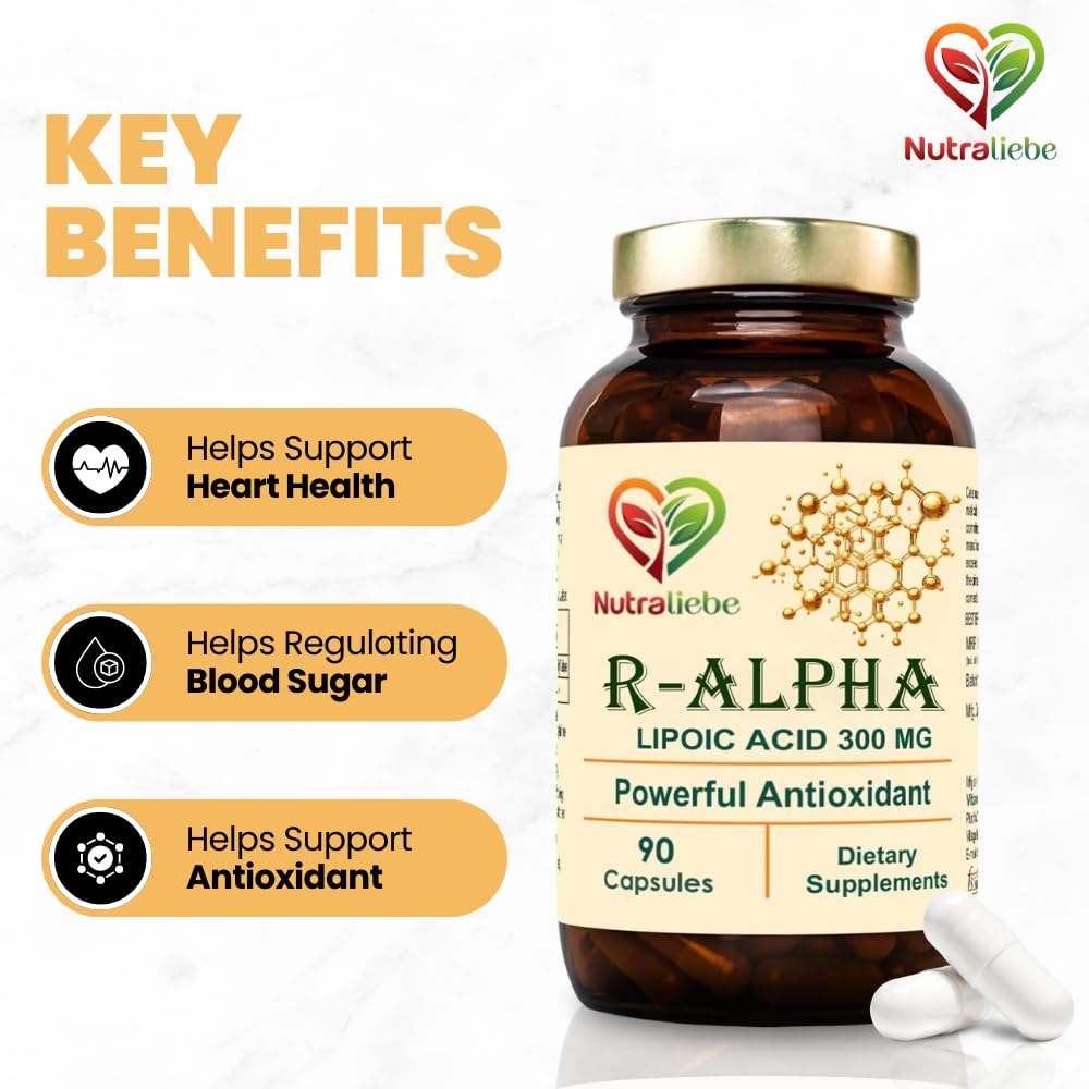 Nutraliebe R-Alpha Lipoic Acid (Thiotic Acid) 300mg - High Potency, Non-GMO, Antioxidant Support, 90 Capsules