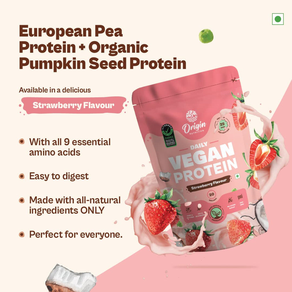 Origin Nutrition Natural Vegan Protein Powder Strawberry Flavour - 830 gms
