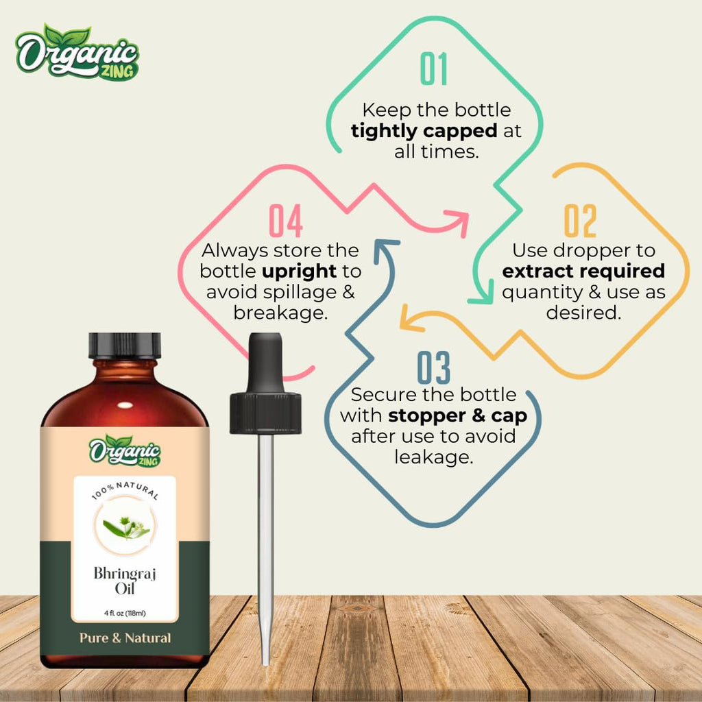 Organic Zing Bhringraj Oil Pure & Natural for Skin, Face, Hair Care & Massage - 118 Ml