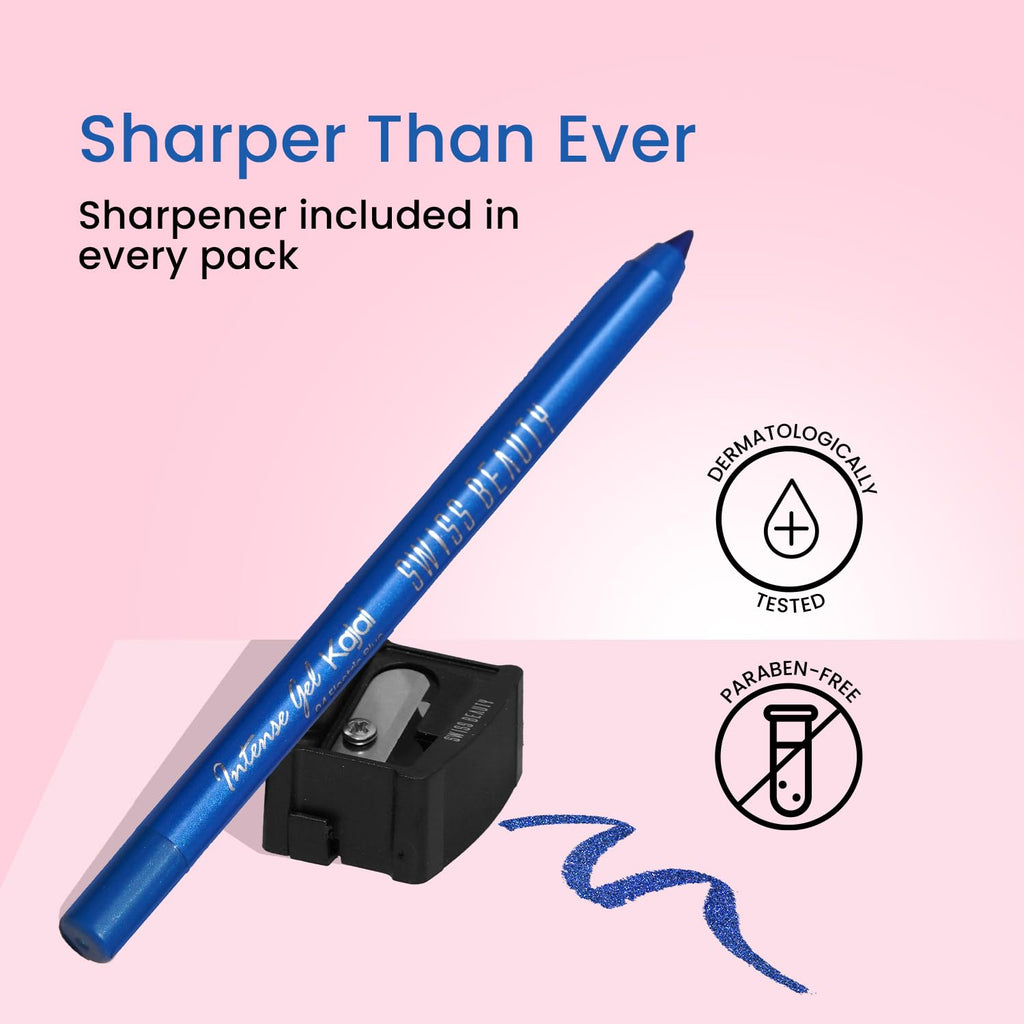 Swiss Beauty Intense Gel Kajal with Sharpener | 12-Hour Stay | Waterproof | Smudge-Proof | Creamy Texture | Highly Pigmented | Multi-Use Eye Pencil | 1.2g, Shade- Royal Blue
