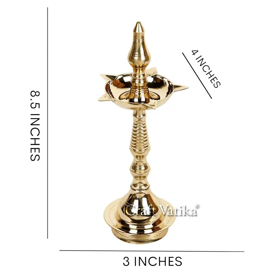Collectible India Brass Fancy Kerala Diya Oil Lamp Stand for Puja vilakku for Pooja Room