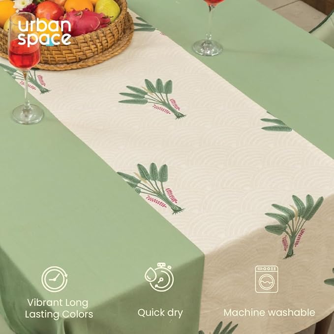 Urban Space Cotton Dining Table Cover for 6 Seater Table Cloth Colour Palm Lagoon Green