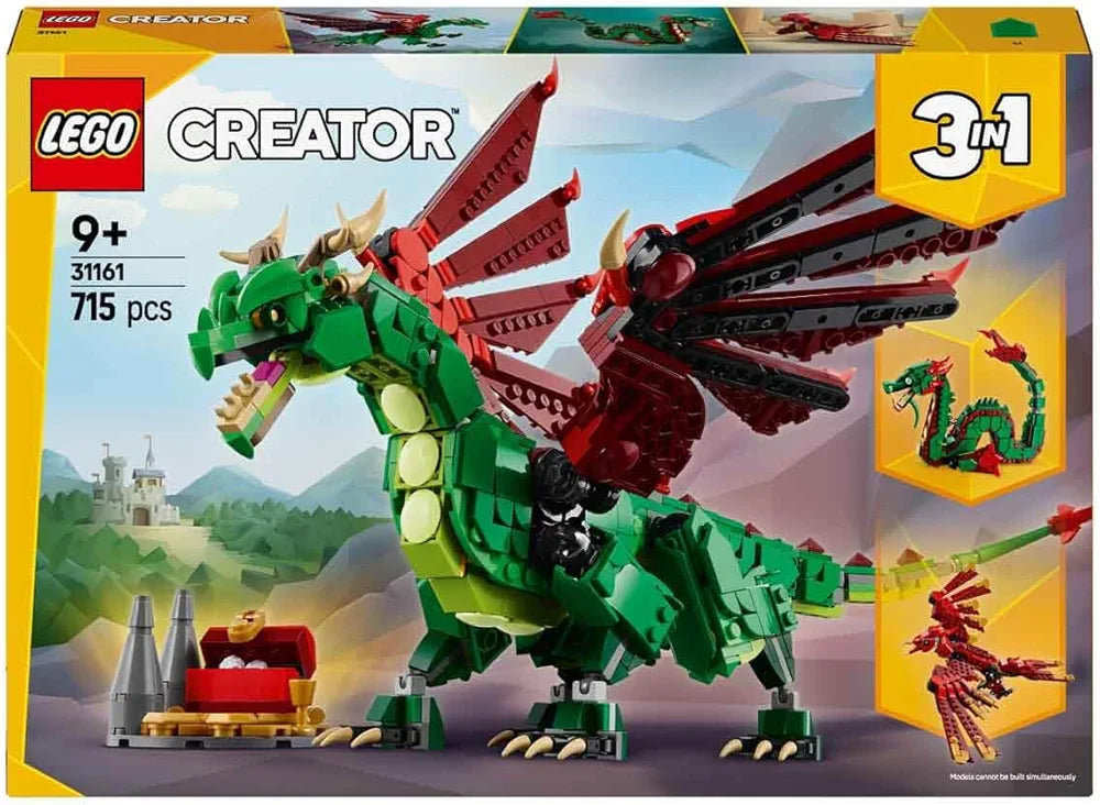 Lego Creator 3in1 Medieval Dragon Creature Toy Playset 31161 Building Blocks Toys for 9+ Gift for Boys and Girls