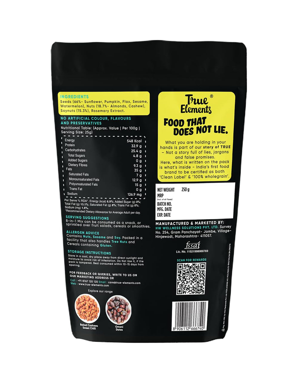 True Elements 8 in 1 Seeds and Nut Mix 250gm - Roasted Seeds | High Protein Snacks | Mix Seeds for Eating | Super seeds mix | Rich in Fibre and Protein | Diet Snacks