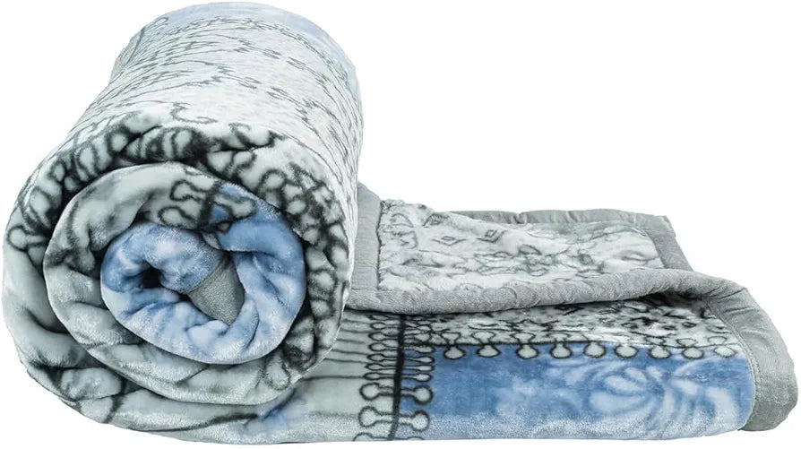 Homekart Super Soft Cloudy Printed Double Bed Blanket for Heavy Winter Single Ply Mink Blanket King Size TC 400 Grey & Blue